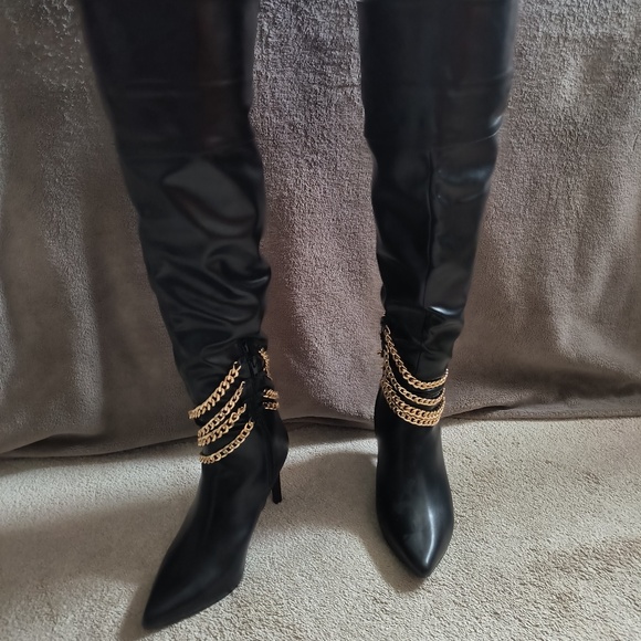 VENUS BLACK OTK BOOTS - GOLD GLAM!!! Size 9 - Inside Zipper - Picture 1 of 9